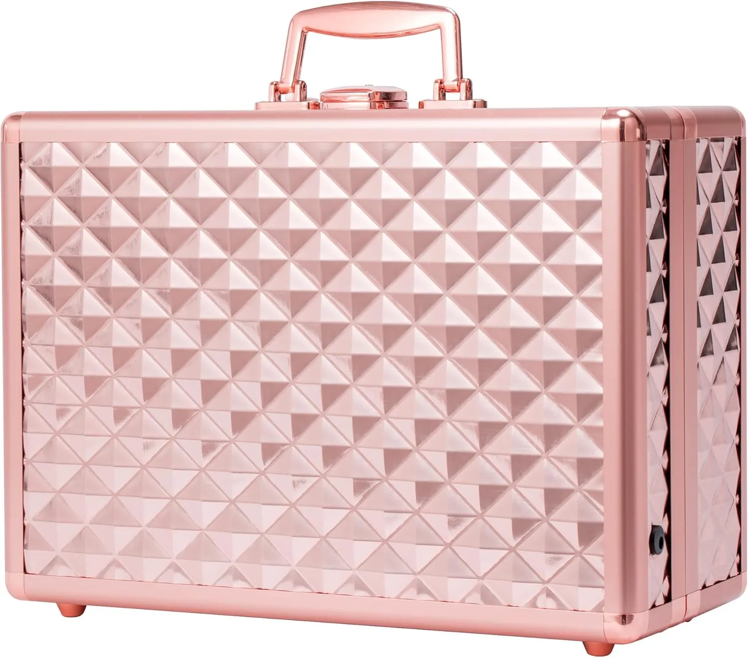 Portable Makeup Case with LED Mirror - Travel Cosmetic Organizer with Dividers and Brush Holders, Rechargeable, Rose Gold