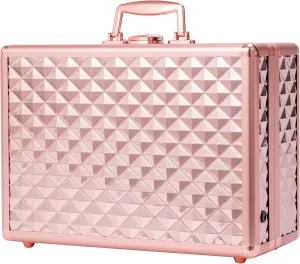 Portable Makeup Case with LED Mirror - Travel Cosmetic Organizer with Dividers and Brush Holders, Rechargeable, Rose Gold