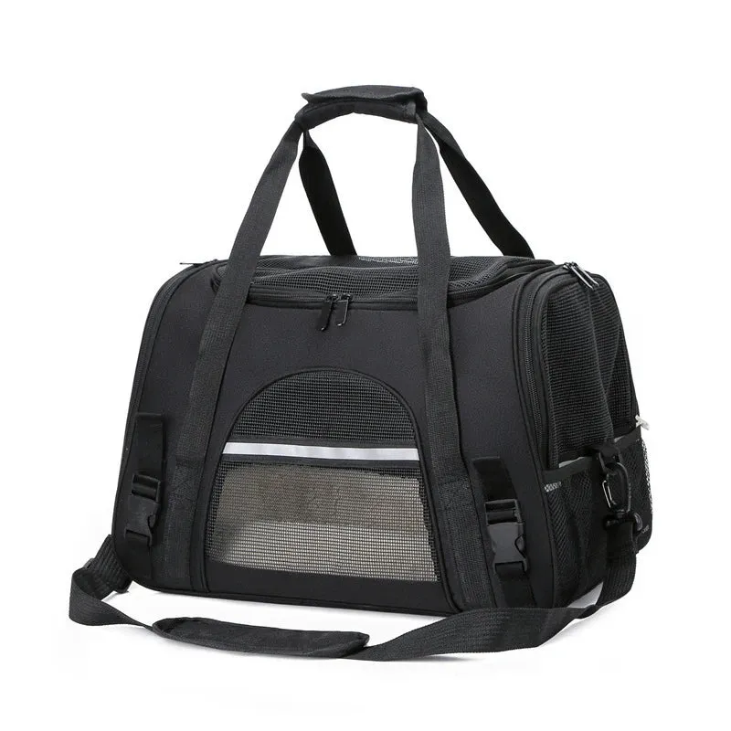 Portable Soft-Sided Foldable Carrier with Breathable Mesh Travel Handbag for Pets