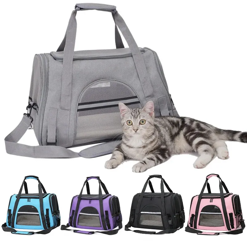 Portable Soft-Sided Foldable Carrier with Breathable Mesh Travel Handbag for Pets