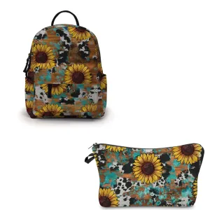 Pouch & Mini Backpack Set - Sunflower Cow Wood