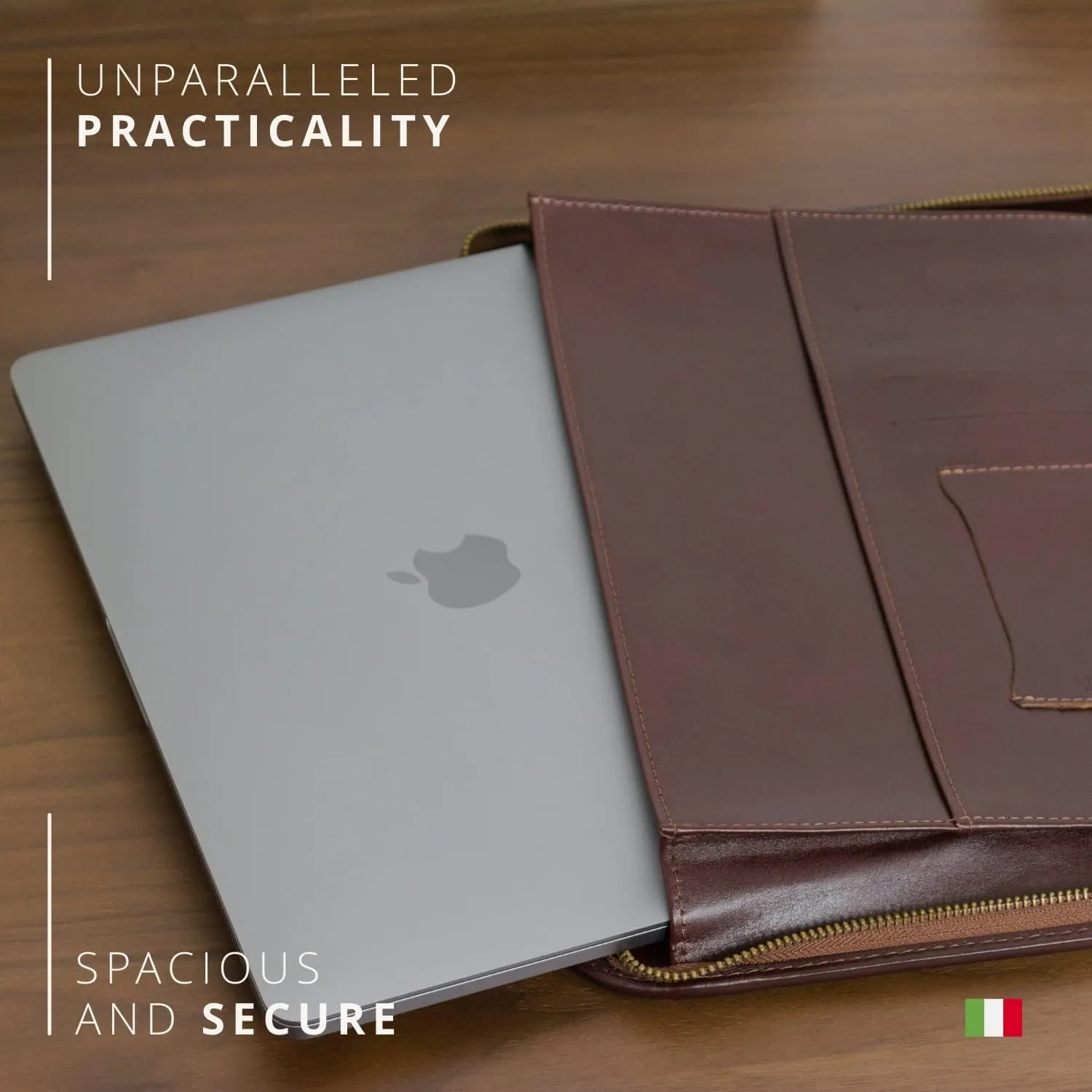 Premium Maruse Leather Portfolio Padfolio - Executive Folio for Men and Women with Zipper, Folio Document Organizer, Laptop Sleeve, iPad Case and Folder - Made in Italy, Brown