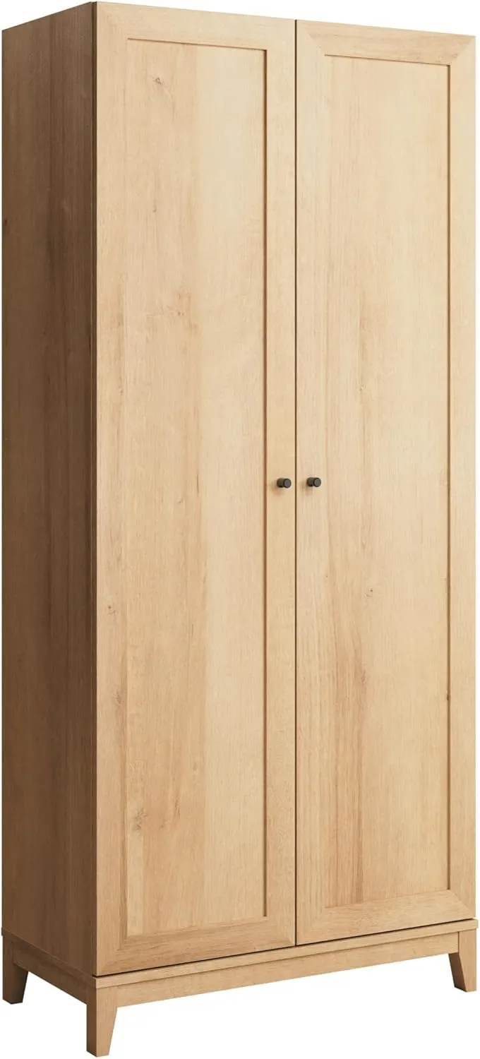 Prepac Yaletown 72" Tall Storage Cabinet with Wood Legs, Pantry Cabinet with 3 Adjustable Shelves, Bathroom, Kitchen and Home Organization in Natural Oak, 16" D x 32" W x 72" H
