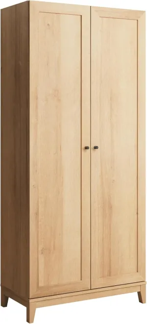 Prepac Yaletown 72" Tall Storage Cabinet with Wood Legs, Pantry Cabinet with 3 Adjustable Shelves, Bathroom, Kitchen and Home Organization in Natural Oak, 16" D x 32" W x 72" H