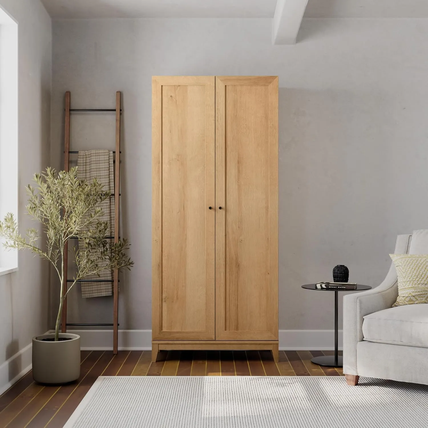 Prepac Yaletown 72" Tall Storage Cabinet with Wood Legs, Pantry Cabinet with 3 Adjustable Shelves, Bathroom, Kitchen and Home Organization in Natural Oak, 16" D x 32" W x 72" H