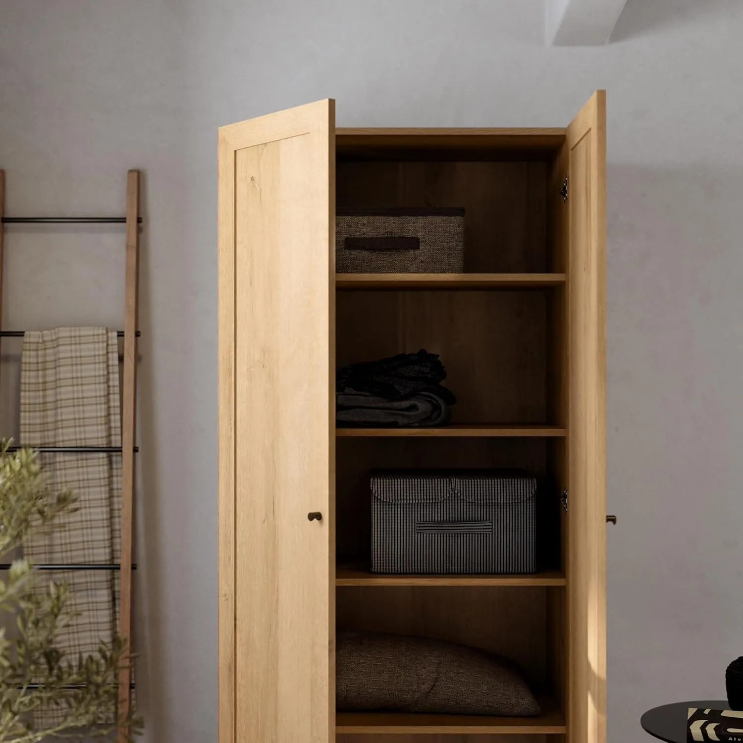 Prepac Yaletown 72" Tall Storage Cabinet with Wood Legs, Pantry Cabinet with 3 Adjustable Shelves, Bathroom, Kitchen and Home Organization in Natural Oak, 16" D x 32" W x 72" H