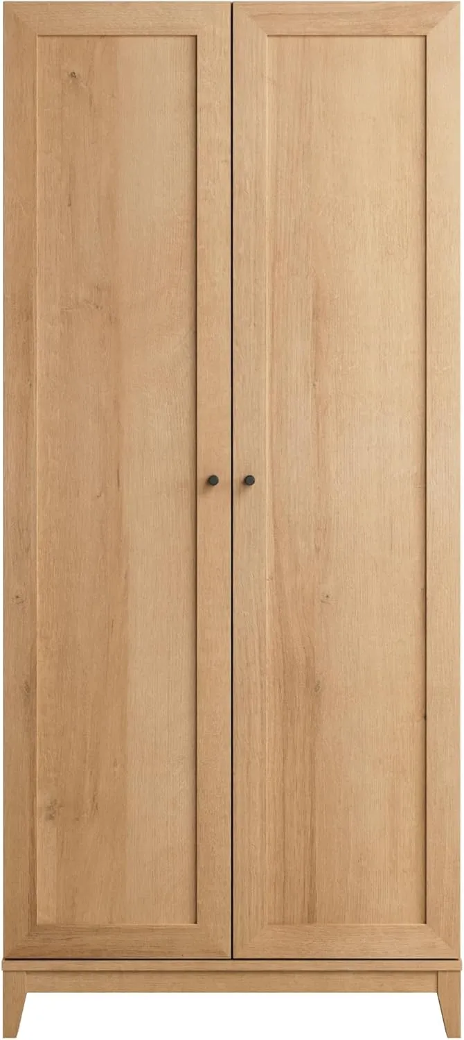 Prepac Yaletown 72" Tall Storage Cabinet with Wood Legs, Pantry Cabinet with 3 Adjustable Shelves, Bathroom, Kitchen and Home Organization in Natural Oak, 16" D x 32" W x 72" H