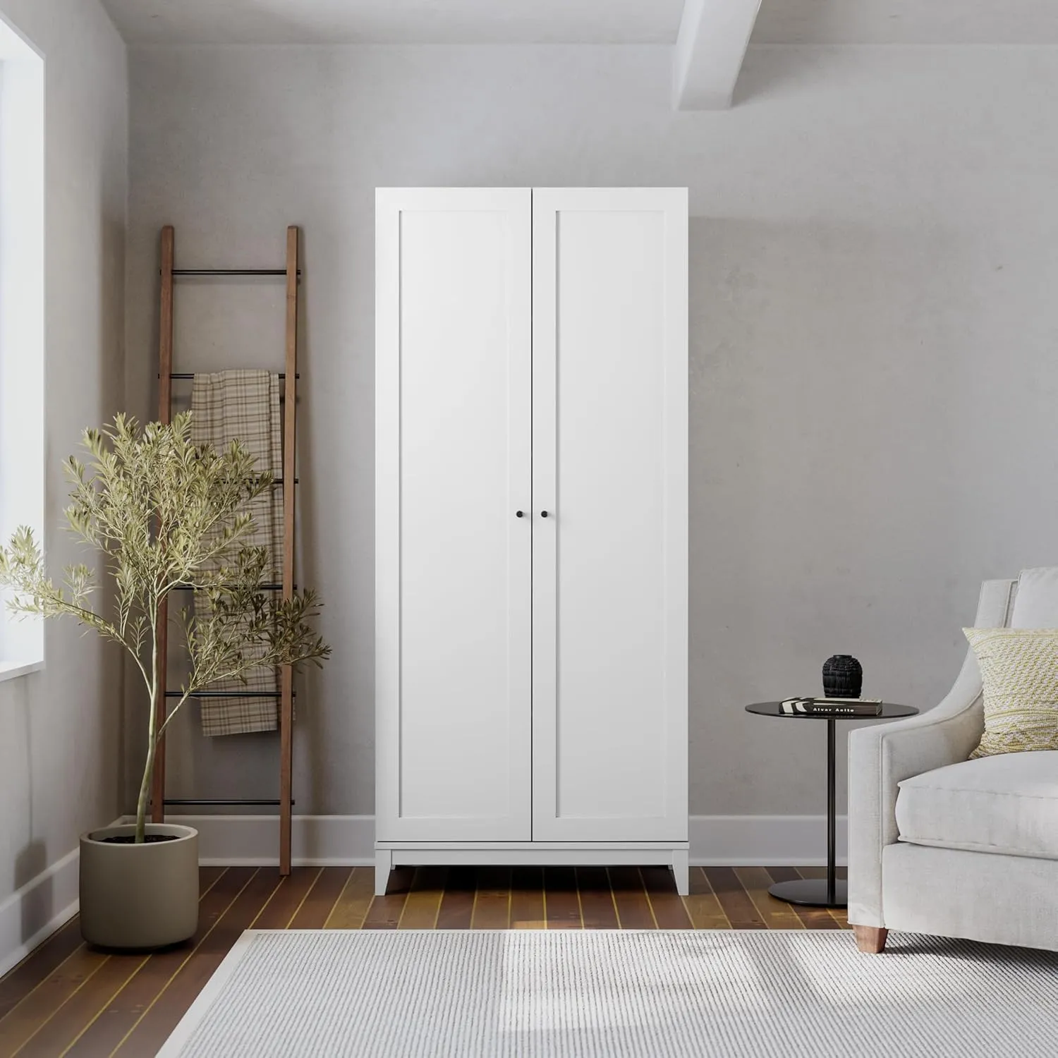 Prepac Yaletown 72" Tall Storage Cabinet with Wood Legs, Pantry Cabinet with 3 Adjustable Shelves, Bathroom, Kitchen and Home Organization in White, 16" D x 32" W x 72" H