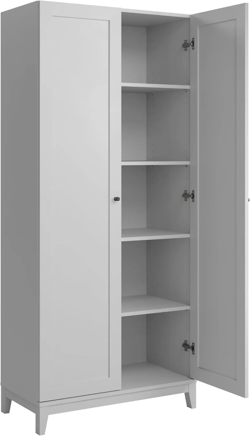 Prepac Yaletown 72" Tall Storage Cabinet with Wood Legs, Pantry Cabinet with 3 Adjustable Shelves, Bathroom, Kitchen and Home Organization in White, 16" D x 32" W x 72" H