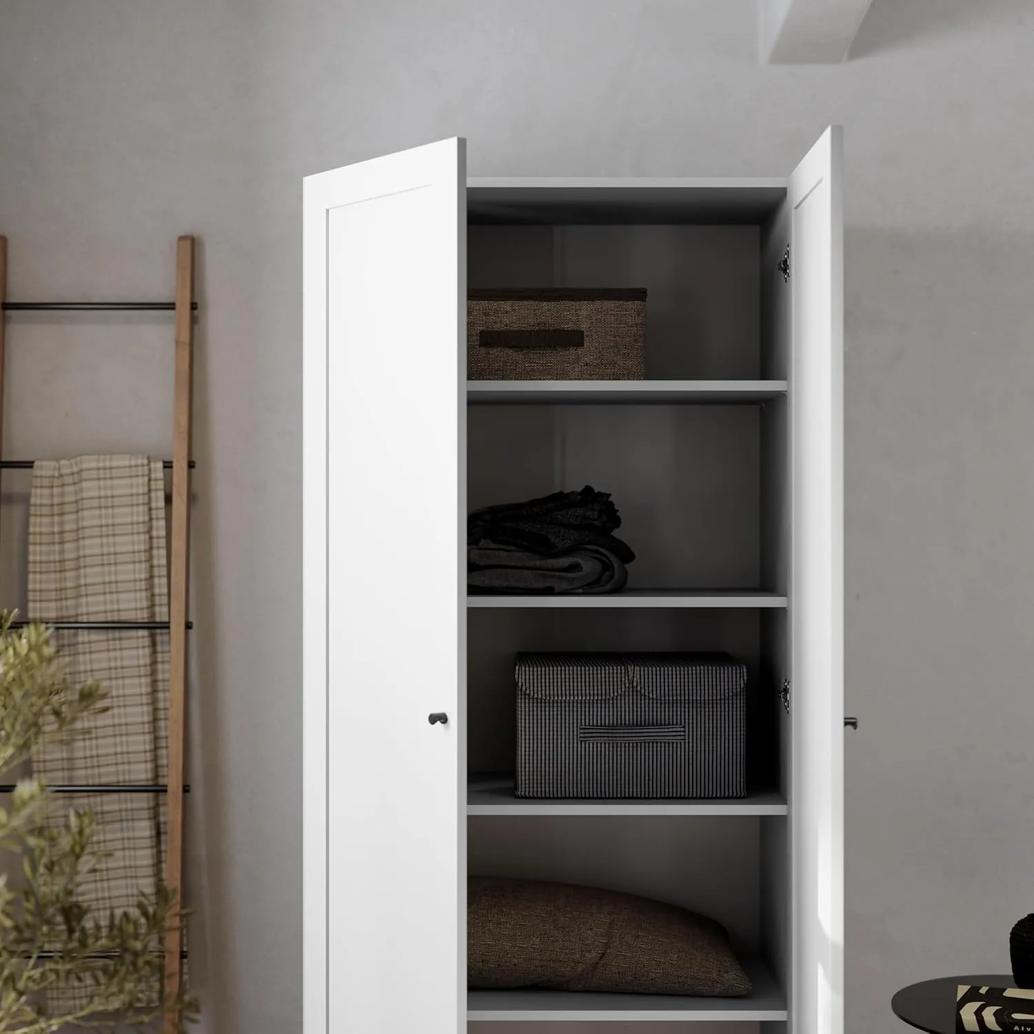 Prepac Yaletown 72" Tall Storage Cabinet with Wood Legs, Pantry Cabinet with 3 Adjustable Shelves, Bathroom, Kitchen and Home Organization in White, 16" D x 32" W x 72" H