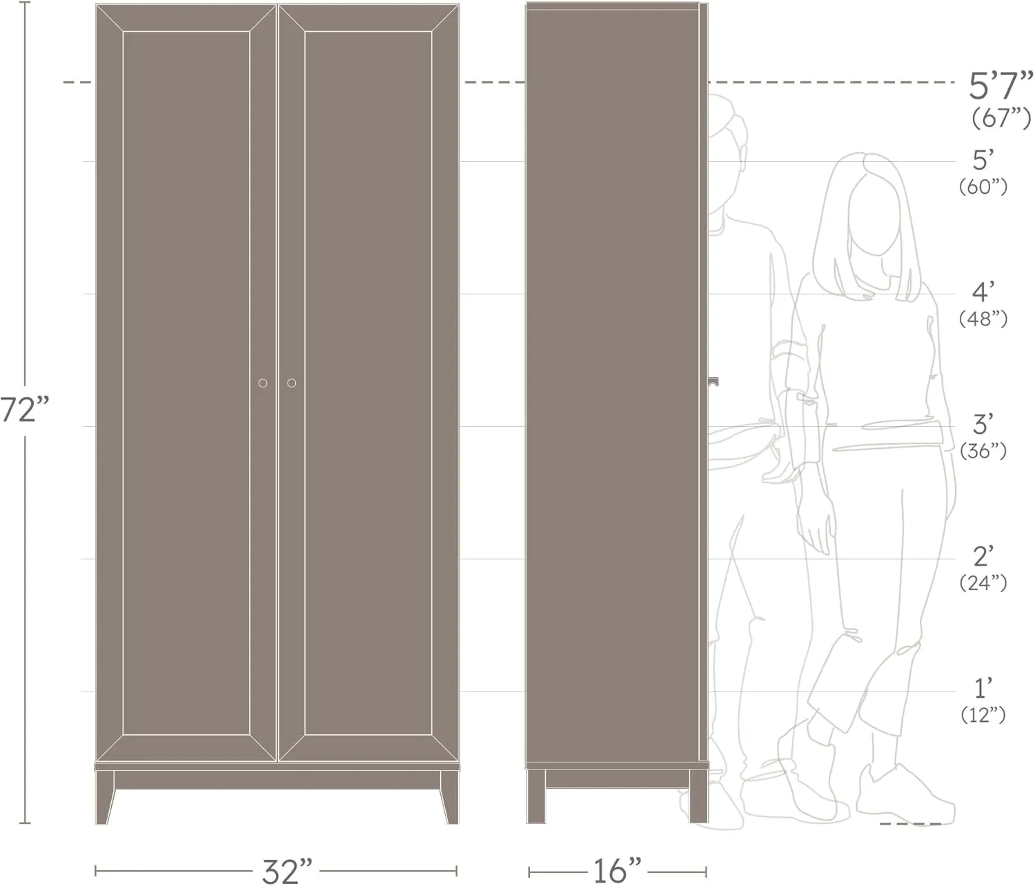 Prepac Yaletown 72" Tall Storage Cabinet with Wood Legs, Pantry Cabinet with 3 Adjustable Shelves, Bathroom, Kitchen and Home Organization in White, 16" D x 32" W x 72" H