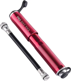 Pro Bike Tool Mini Road Bike Pump for Mountain and BMX Bicycle Tires, 7.3-Inches, Red