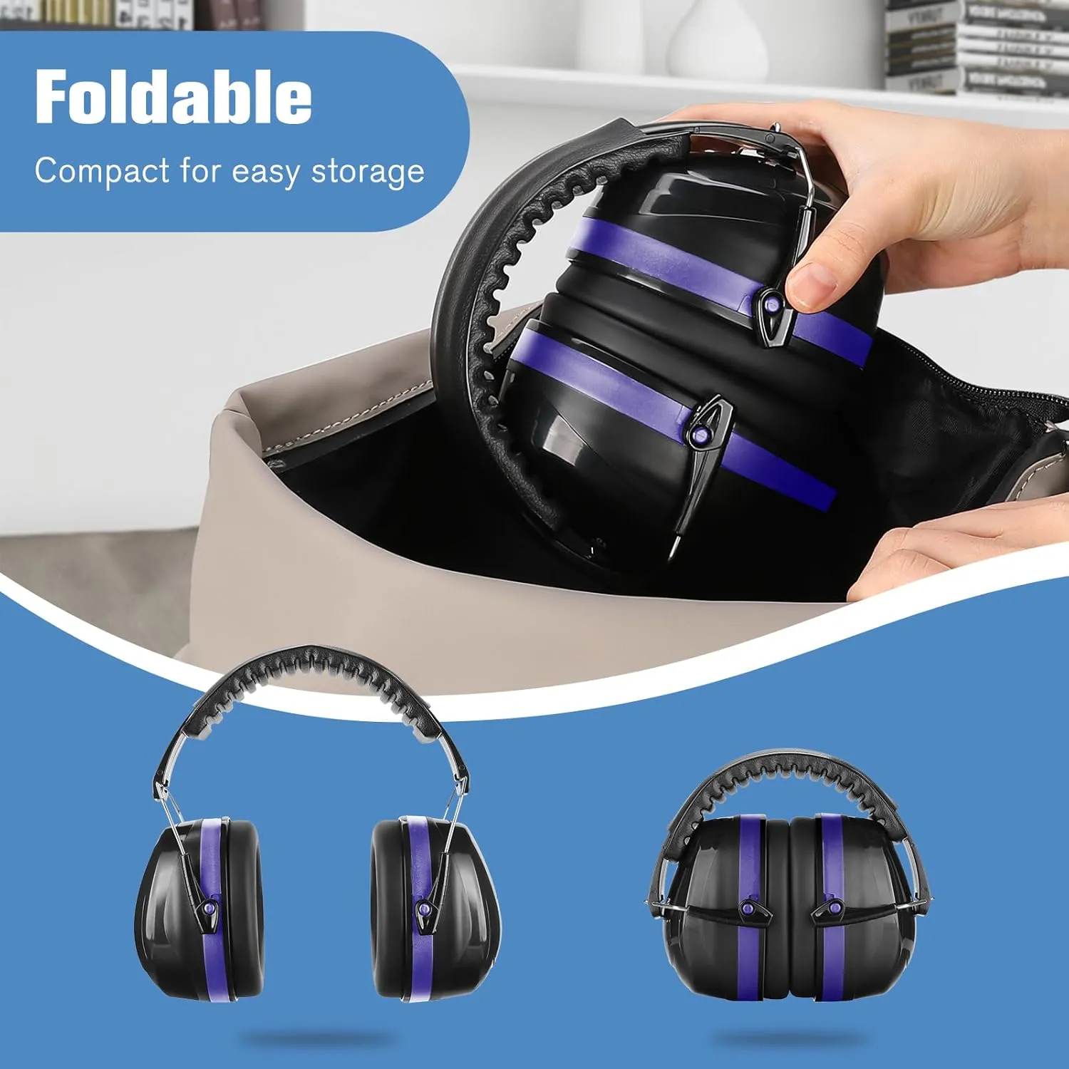 ProCase Ear Protection Earmuffs, NRR 32 dB Noise Cancelling Headphones Adults Autism, Adjustable Sound Blocking Headphones Hearing Protection Ear Muffs for Shooting Mowing Construction -Blue