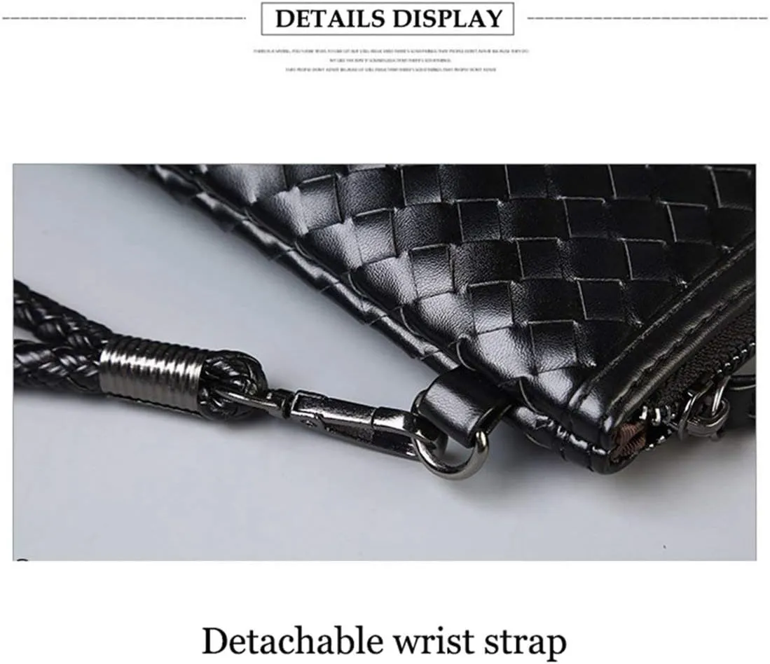 PU Leather Clutch Handbag Men Women Zipper Wallet Large Capacity Clutch Bag Document Bag Detachable Wristlet
