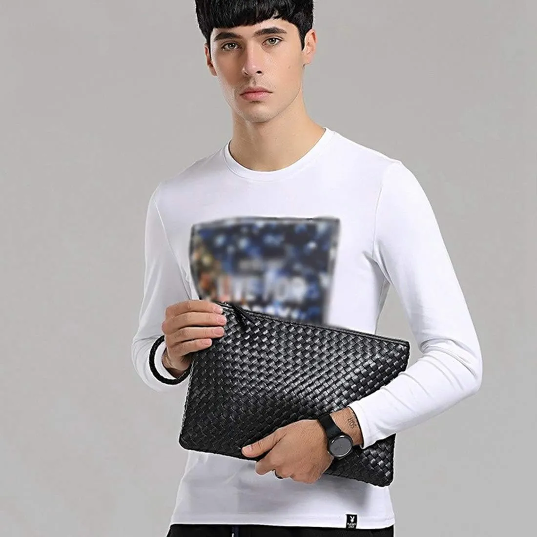 PU Leather Clutch Handbag Men Women Zipper Wallet Large Capacity Clutch Bag Document Bag Detachable Wristlet