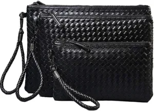 PU Leather Clutch Handbag Men Women Zipper Wallet Large Capacity Clutch Bag Document Bag Detachable Wristlet