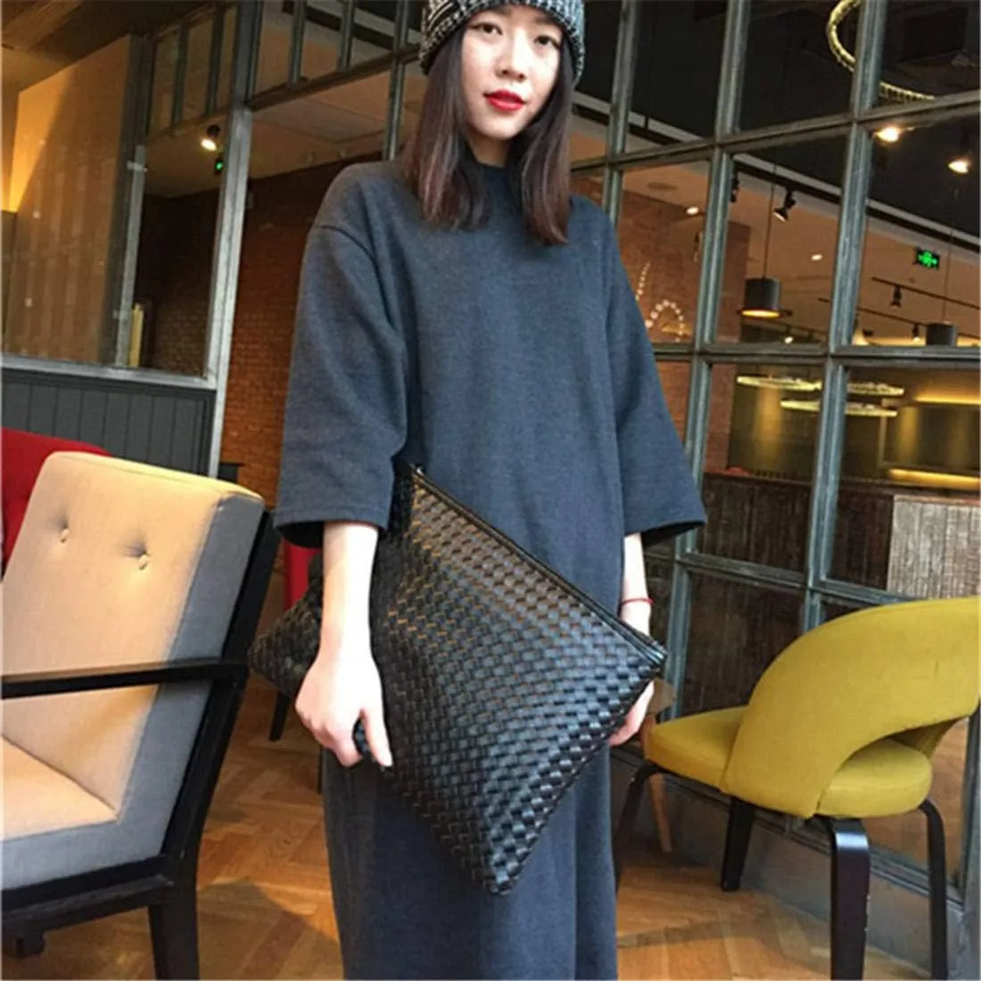 PU Leather Clutch Handbag Men Women Zipper Wallet Large Capacity Clutch Bag Document Bag Detachable Wristlet