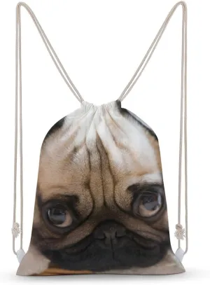 Pug Expression Drawstring Backpack Water Resistant Sports Gym Bag Travel for Men Women