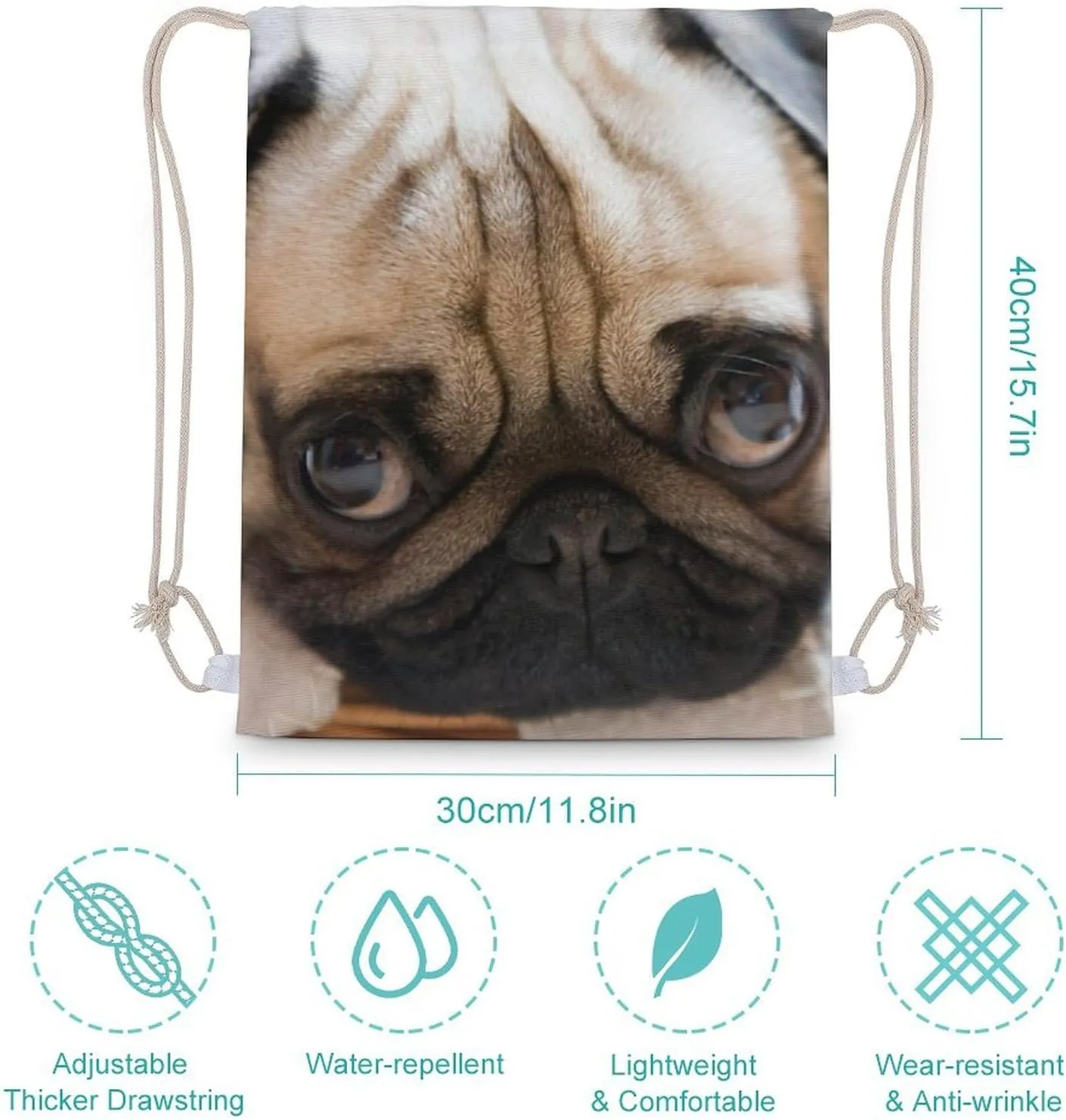 Pug Expression Drawstring Backpack Water Resistant Sports Gym Bag Travel for Men Women