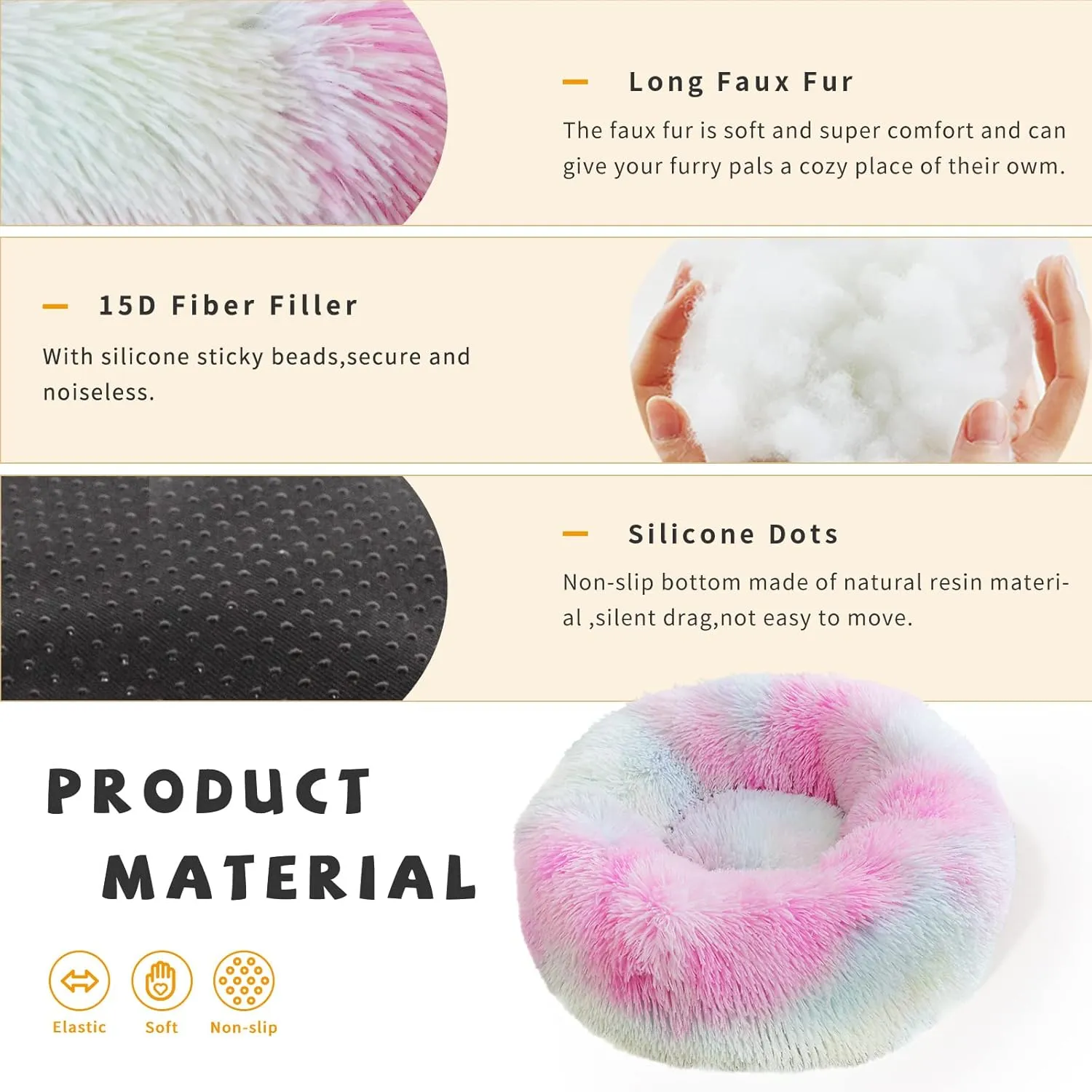 Puppy Bed for Calming Dog 19Inches Peach Anti-Anxiety Donut Dog Bed for Small Dogs Washable Fuzzy Dog Bed Fits up to 15 lbs Pets Beds for Small Dog