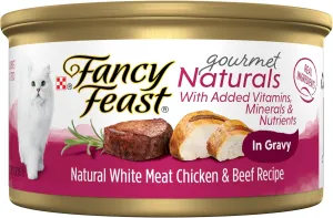 Purina Fancy Feast Gourmet Naturals White Meat Chicken & Beef Recipe Gravy Wet Cat Food, 3 oz, Case of 12, 12 X 3 OZ