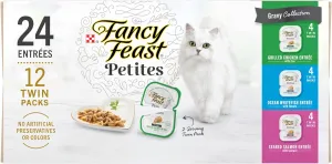 Purina Fancy Feast Gourmet Wet Cat Food Variety Pack, Petites Gravy Collection, break-apart tubs, 24 servings - (Pack of 12) 2.8 oz. Tubs