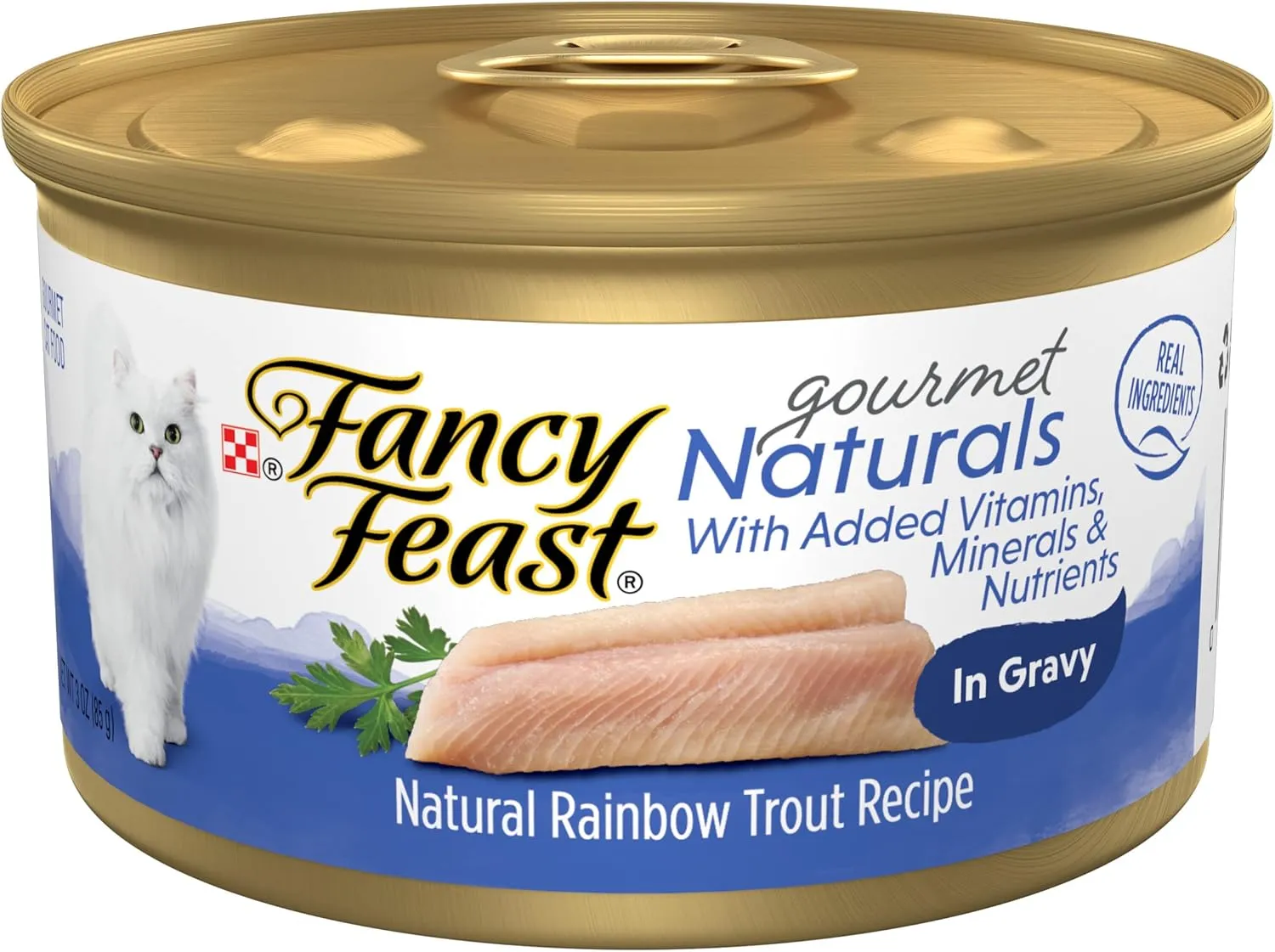Purina Fancy Feast Wet Cat Food Gourmet Naturals Rainbow Trout Recipe in Wet Cat Food Gravy - (Pack of 12) 3 oz. Cans