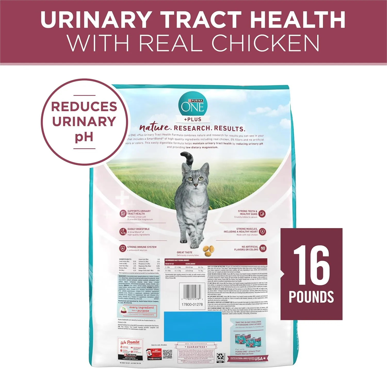 Purina ONE High Protein Dry Cat Food,  Plus Urinary Tract Health Formula - 16 lb. Bag