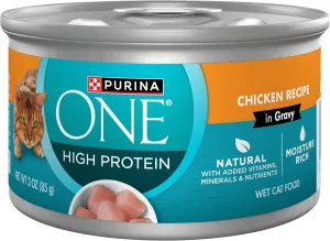 Purina ONE Natural High Protein Cat Food, Chicken Recipe in Wet Cat Food Gravy - (Pack of 24) 3 oz. Pull-Top Cans