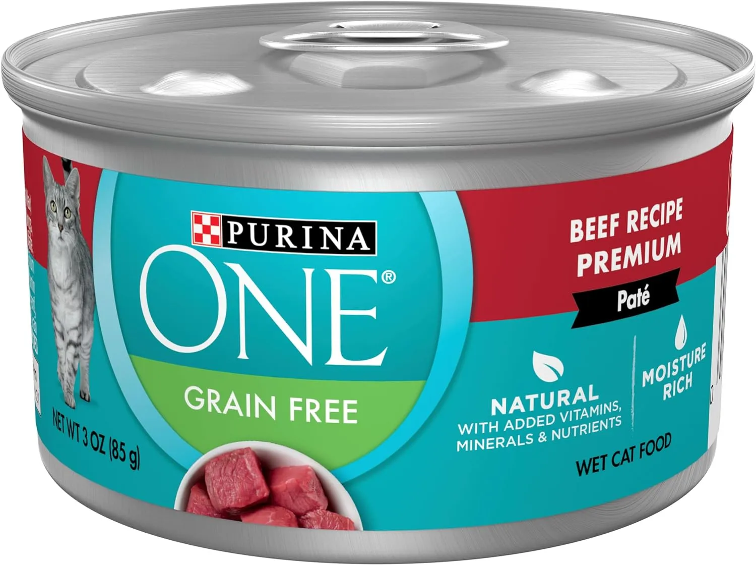 Purina ONE Natural, High Protein, Grain Free Wet Cat Food Pate, Beef Recipe - (Pack of 24) 3 oz. Pull-Top Cans