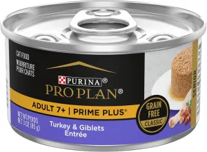 Purina Pro Plan Grain Free Senior 7  Wet Cat Food Pate, SENIOR Prime Plus Turkey & Giblets Entree - (Pack of 24) 3 oz. Pull-Top Cans