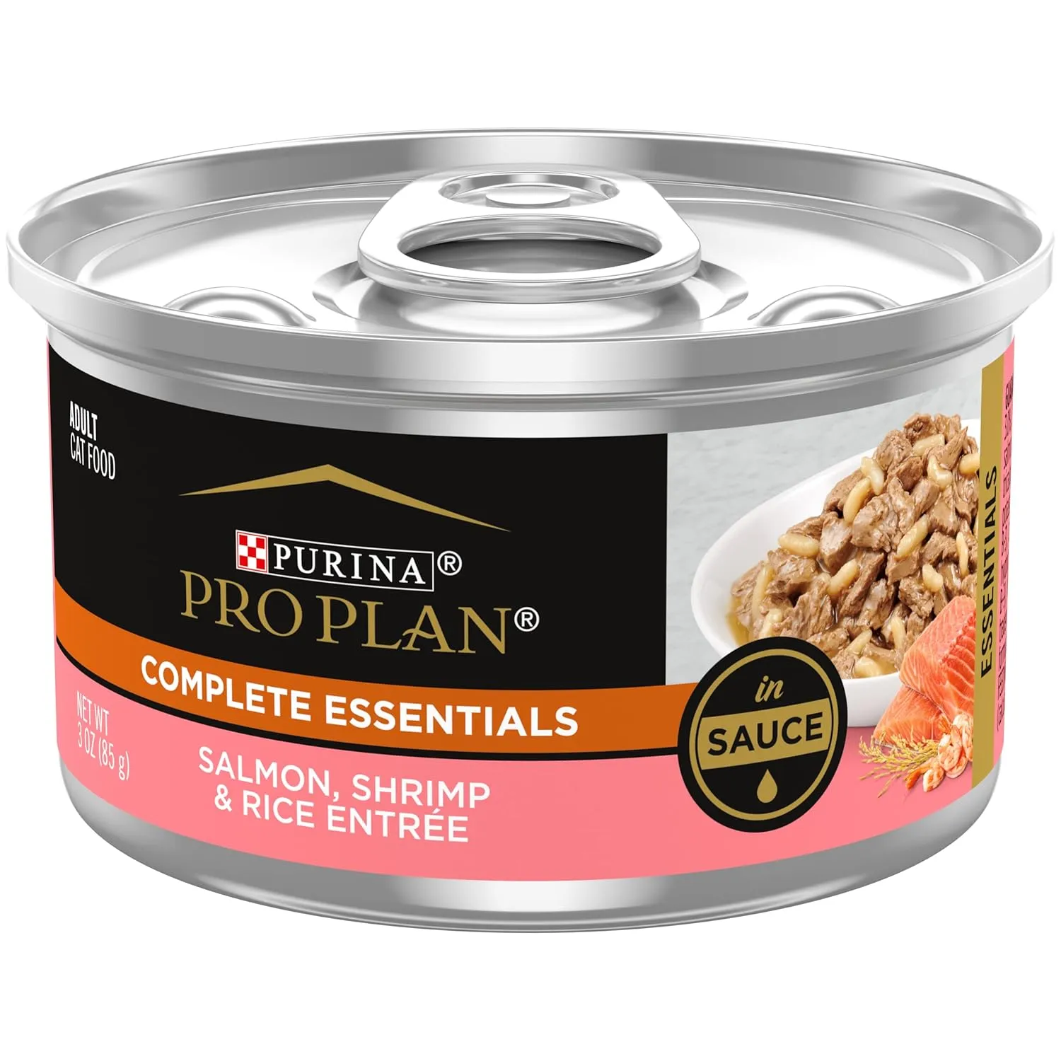 Purina Pro Plan Pate, Gravy Wet Cat Food, COMPLETE ESSENTIALS Salmon, Shrimp & Rice Entree in Sauce - (Pack of 24) 3 oz. Pull-Top Cans