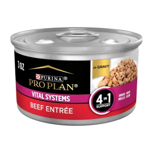 Purina Pro Plan Wet Cat Food Vital Systems Beef Entree in Wet Cat Food Gravy 4-in-1 Immune, Brain, Muscle and Vision - (Pack of 24) 3 oz. Cans