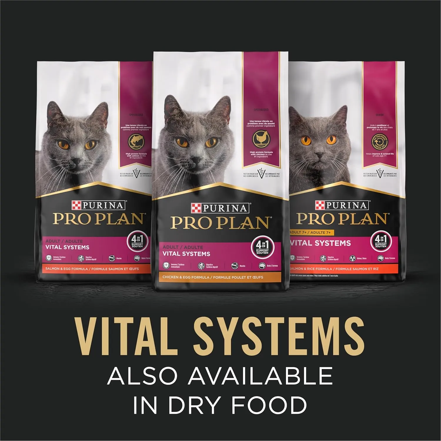 Purina Pro Plan Wet Cat Food Vital Systems Chicken Entree in Wet Cat Food Gravy 4-in-1 Immune, Brain, Muscle and Vision - (Pack of 24) 3 oz. Cans