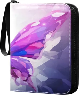 Purple Butterfly Card Binder 4 Pocket Collectible Trading Card Albums with 50 Sleeves Double Side PU Waterproof 3 Ring for Sports & Game Cards