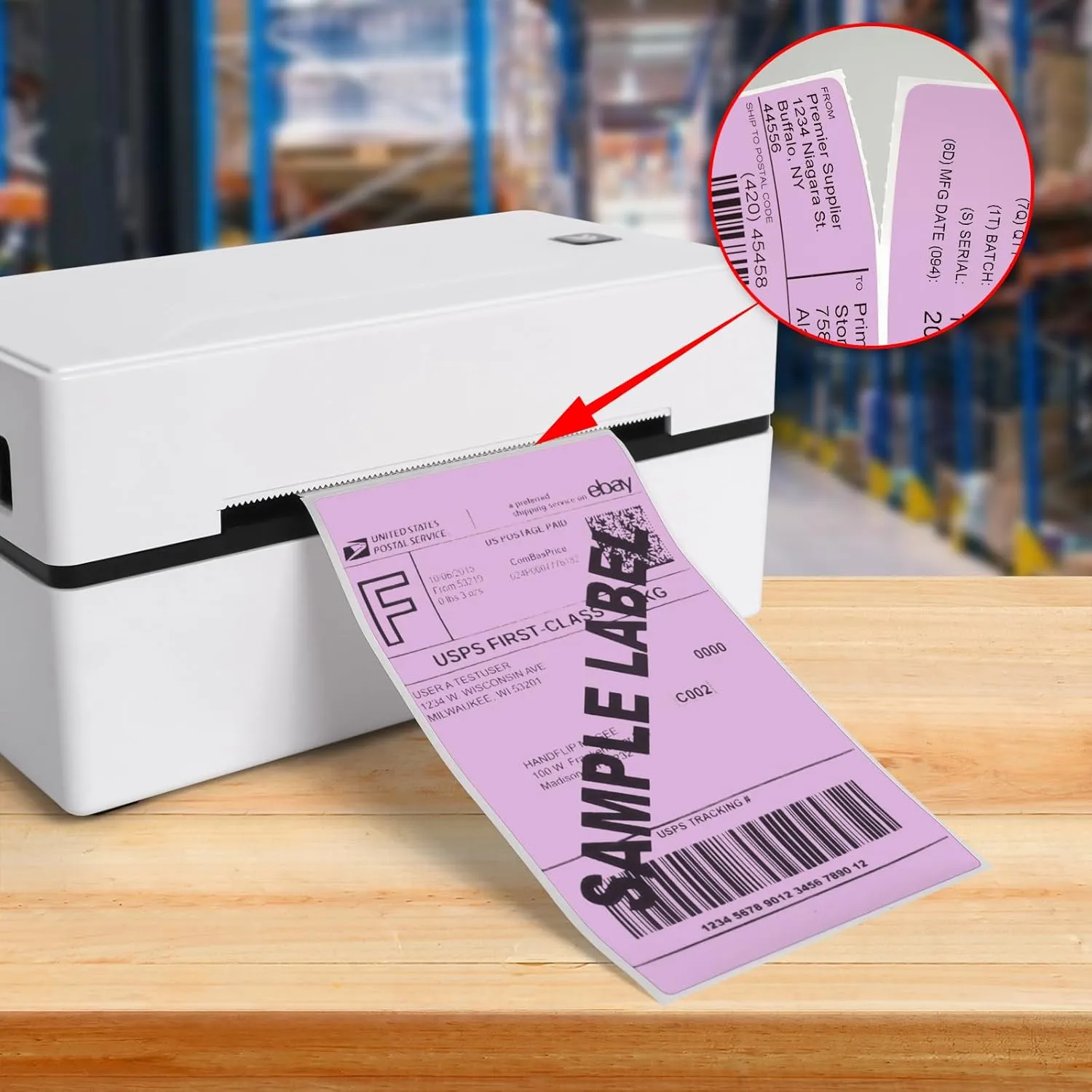 Purple Thermal Labels 3 × 5 Inch Vinyl Self-Adhesive Fanfold Direct Shipping Stickers Waterproof Perforated Printer Decal for Office Warehouse Barcode 300 PCS
