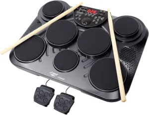 Pyle Portable, Tabletop Drum Set Includes 7 Touch-Sensitive Digital Percussion Pads, 25 Preset Kits-PTED01, Matte Black (215 Sounds)