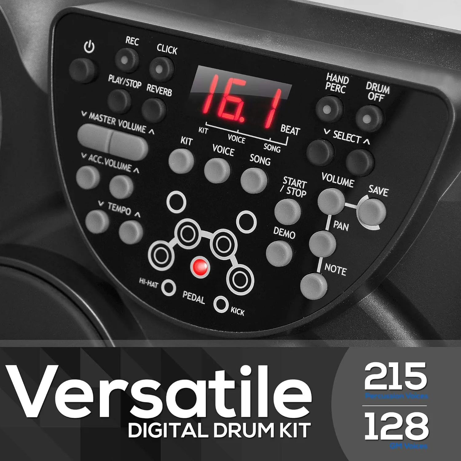Pyle Portable, Tabletop Drum Set Includes 7 Touch-Sensitive Digital Percussion Pads, 25 Preset Kits-PTED01, Matte Black (215 Sounds)