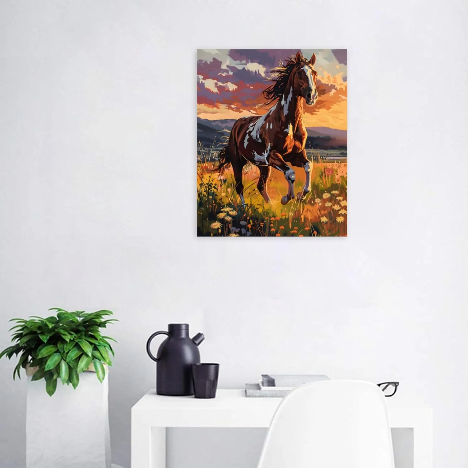 QZOTRXI Horse Paint by Numbers Kit,Horse Grassland Running Paint by Number Kits for Adults,Animal Paint by Numbers Kits for Home Wall Decor UNFRAMED 20x16 inch