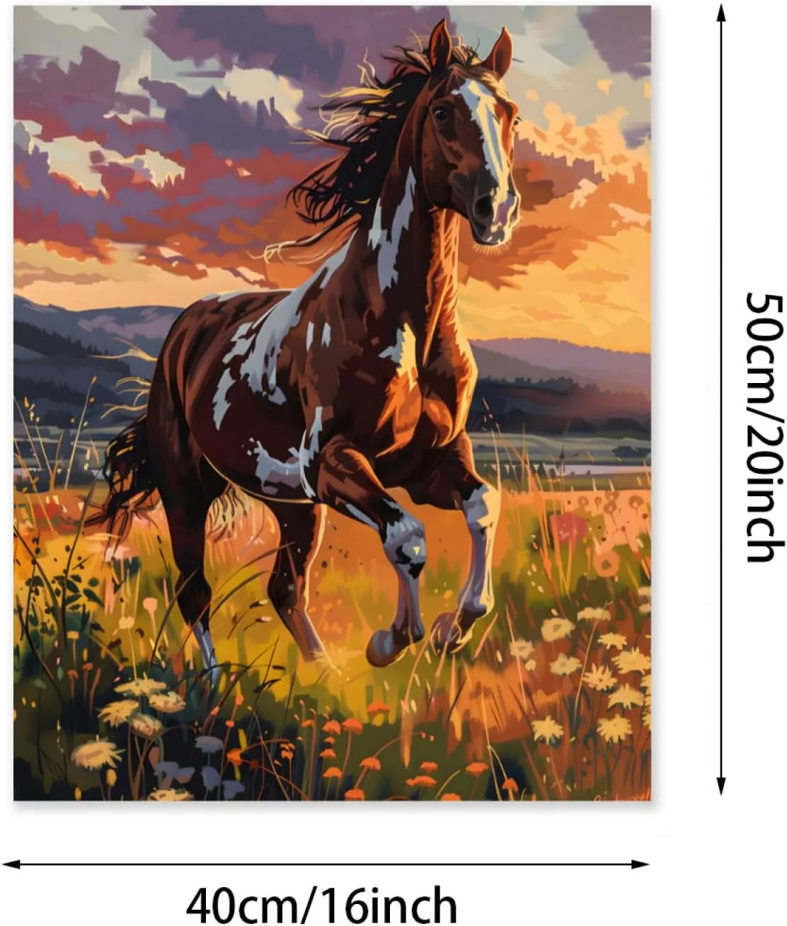 QZOTRXI Horse Paint by Numbers Kit,Horse Grassland Running Paint by Number Kits for Adults,Animal Paint by Numbers Kits for Home Wall Decor UNFRAMED 20x16 inch