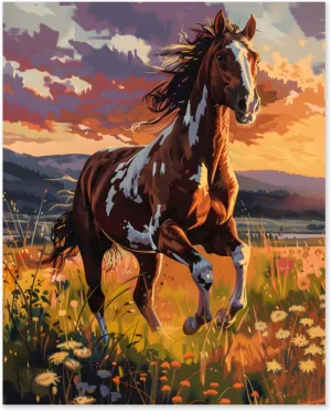 QZOTRXI Horse Paint by Numbers Kit,Horse Grassland Running Paint by Number Kits for Adults,Animal Paint by Numbers Kits for Home Wall Decor UNFRAMED 20x16 inch