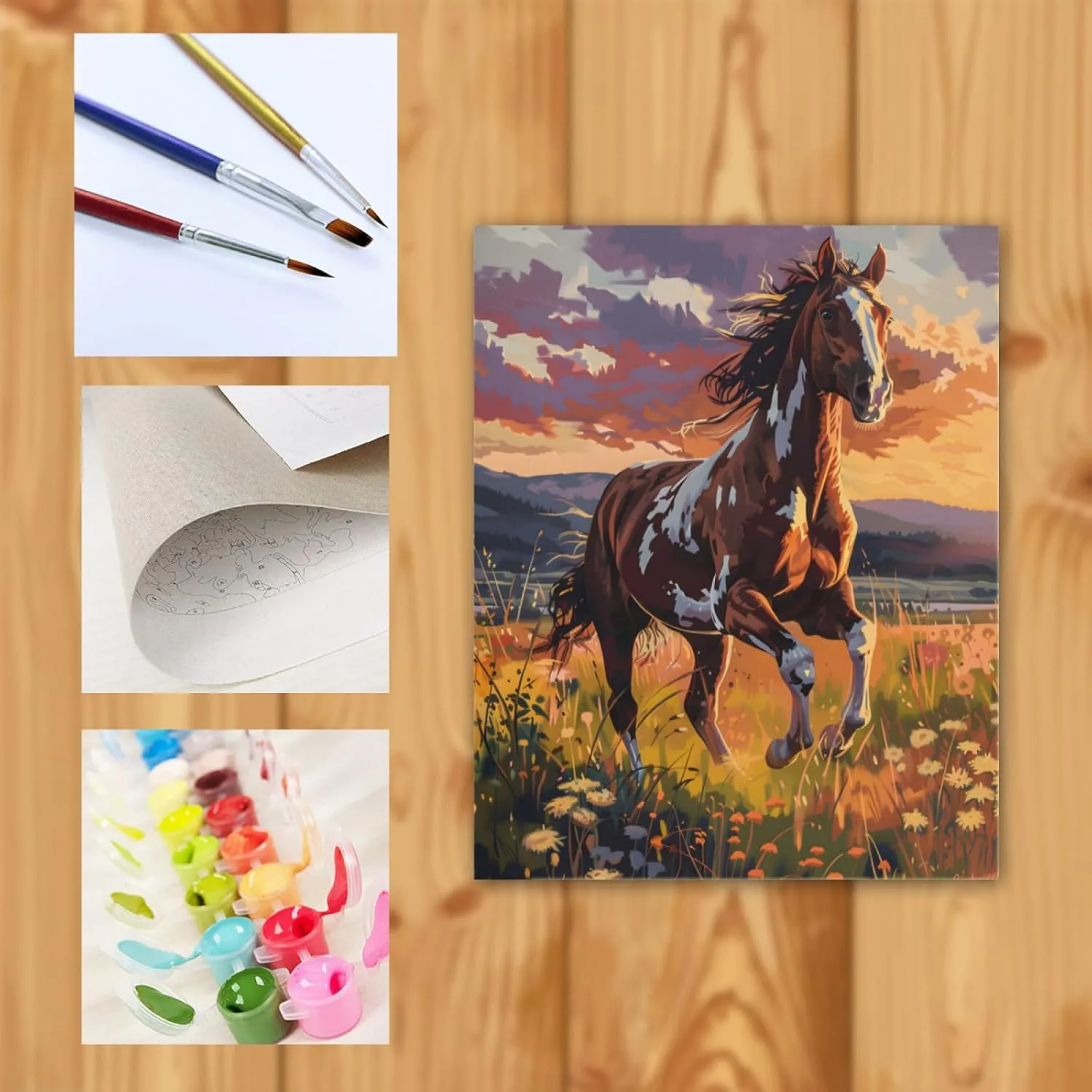 QZOTRXI Horse Paint by Numbers Kit,Horse Grassland Running Paint by Number Kits for Adults,Animal Paint by Numbers Kits for Home Wall Decor UNFRAMED 20x16 inch