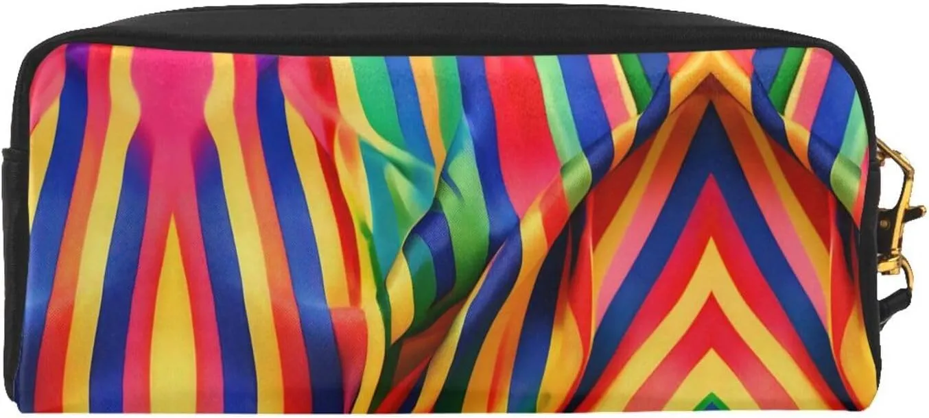 Rainbow Color Stripe Print Portable Makeup Bag,Travel-Friendly Design,Versatile Mini Makeup Pouchtion