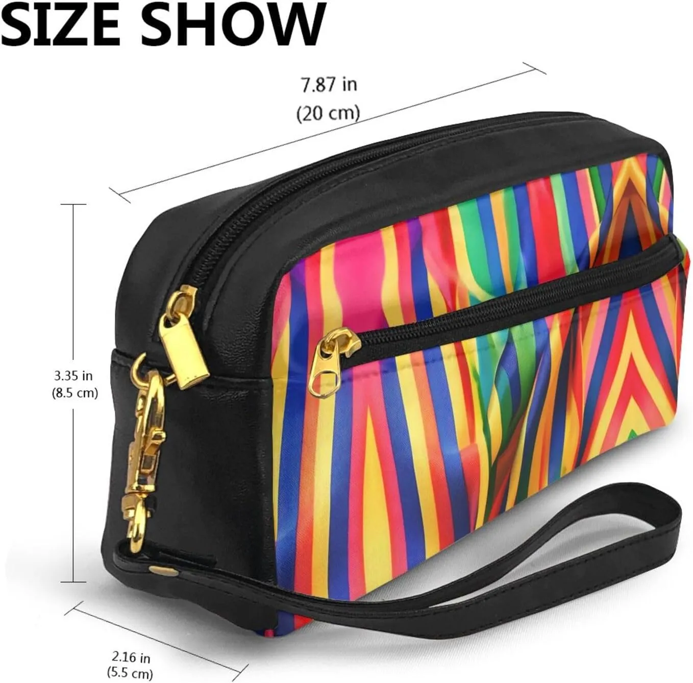 Rainbow Color Stripe Print Portable Makeup Bag,Travel-Friendly Design,Versatile Mini Makeup Pouchtion