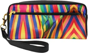 Rainbow Color Stripe Print Portable Makeup Bag,Travel-Friendly Design,Versatile Mini Makeup Pouchtion