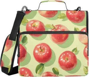 Red Apples Light Green 3 Rings 1.5 inch Binder with Extra Pockets with Shoulder Strap & Handle Waterproof Document Organizer Bag for School and Office