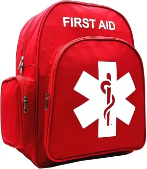 Red Emergency Backpack First Aid Bag Empty Medical First Aid Back Pack Treatment First Responder Trauma Bag for Camping Daycare Vacation Outdoors Pet Dog Cat Road Trip Cycling Riding (Red White)