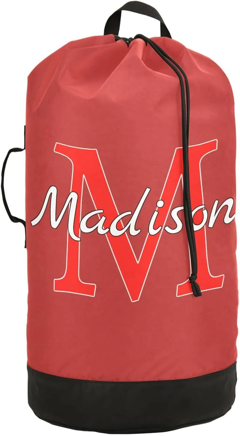 Red Personalized Nylon Travel Laundry Bag for Luggage Custom Dirty Clothes Organizer with Drawstring Closure & Shoulder Straps Dirty Clothes Shoulder Bag for College Dorm Apartment Factories