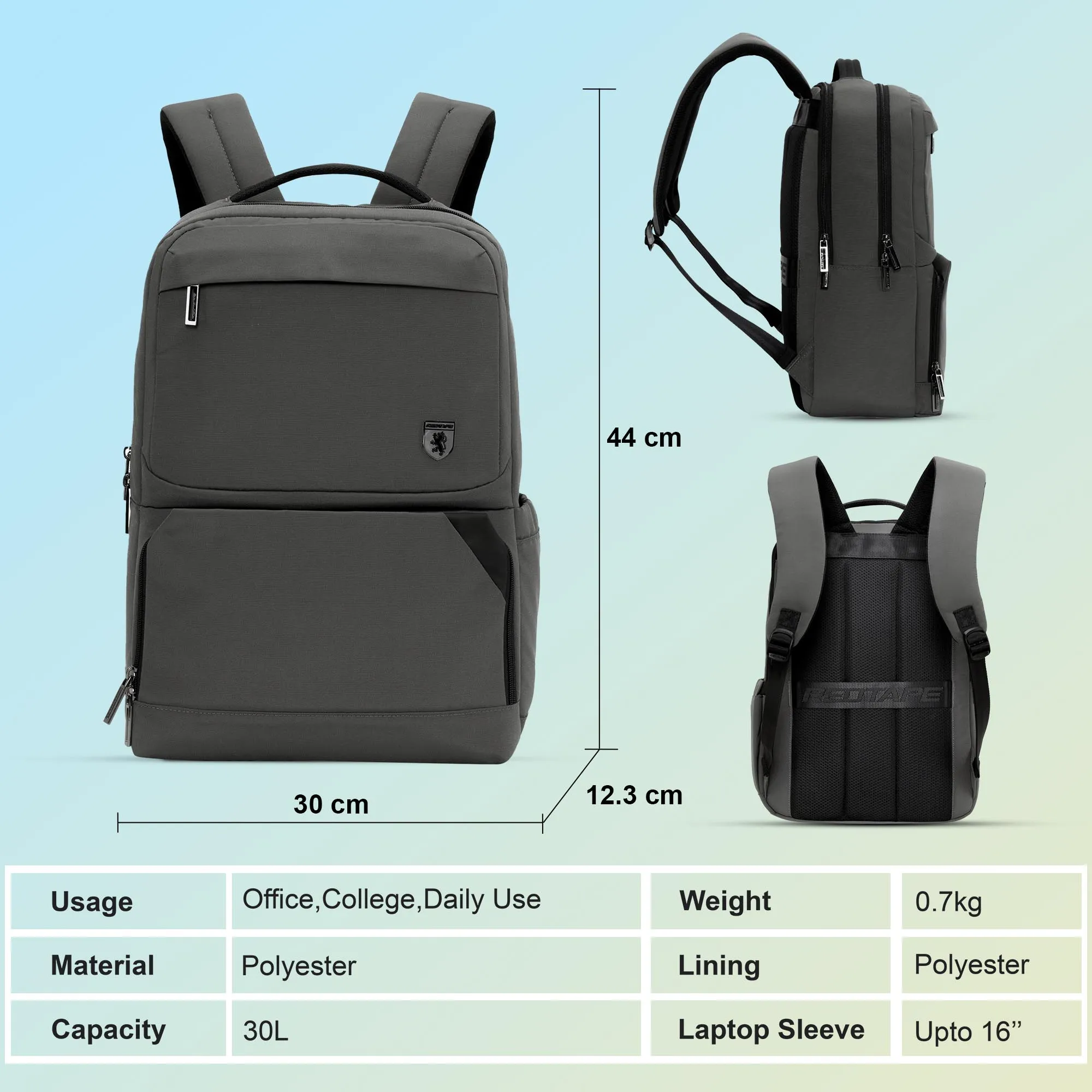 Red Tape 16 Inch Laptop Backpack for Men & Women | Premium Quality, Detailed Organiser, Large Compartments, Ideal Bag for Office & Business Travel