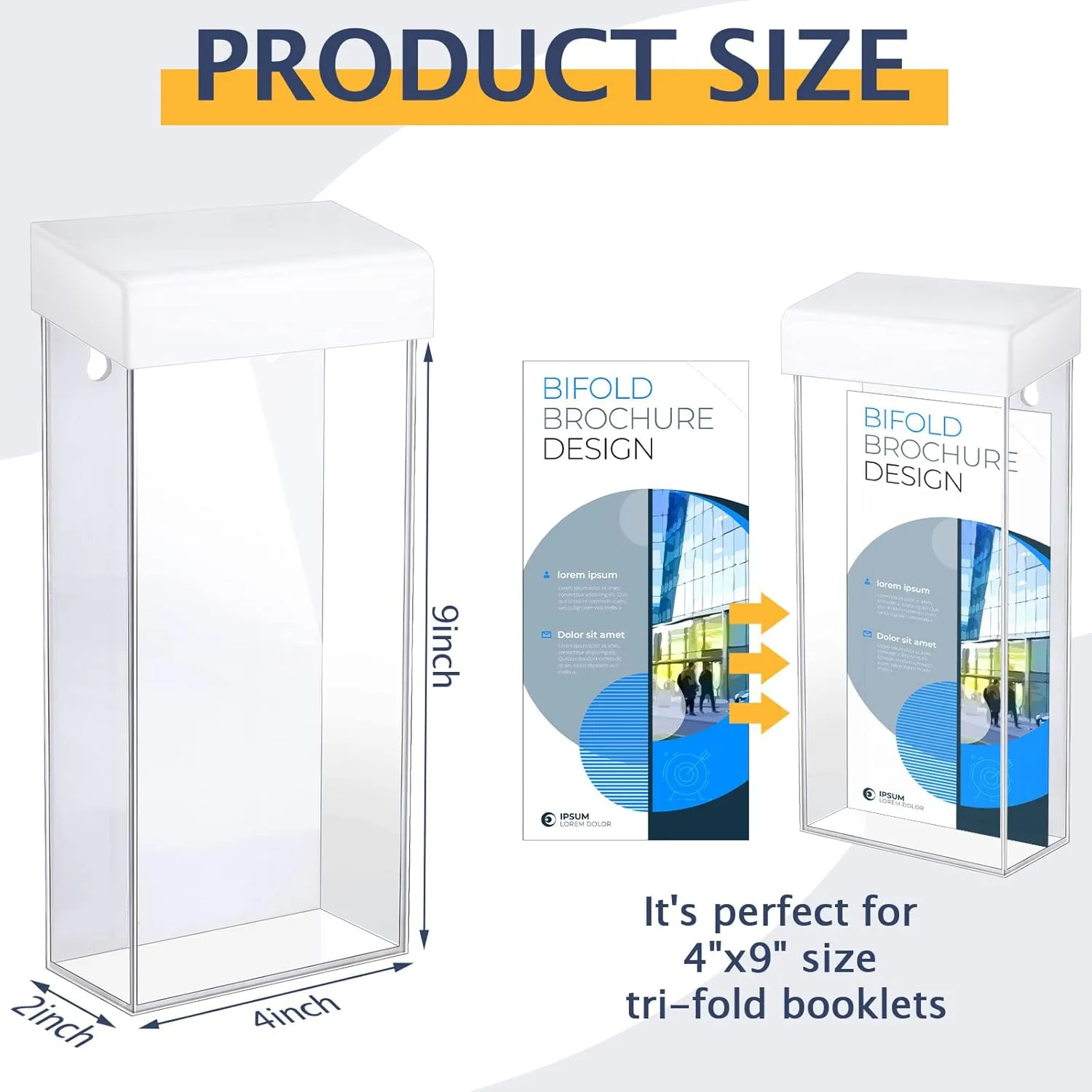 Remerry 1 Pcs Outdoor Brochure Holder 4 x 9 Inch Waterproof Wall Mount Literature Box with Lid Clear Acrylic for Pamphlet Map Menu Display (White)